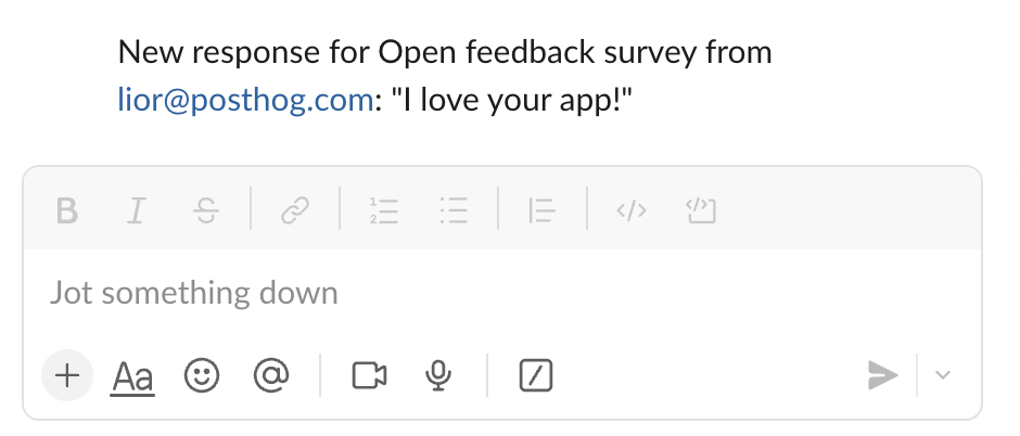 Survey response in Slack