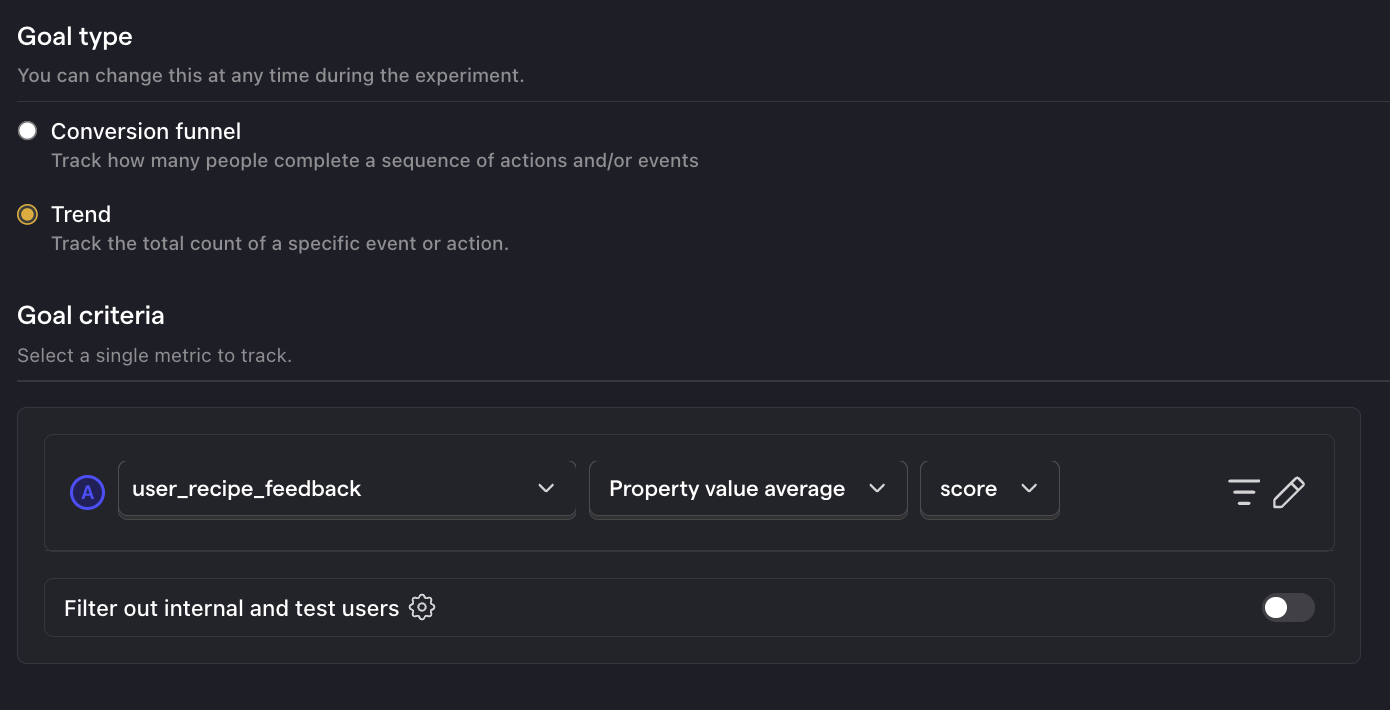 Goal setup in PostHog