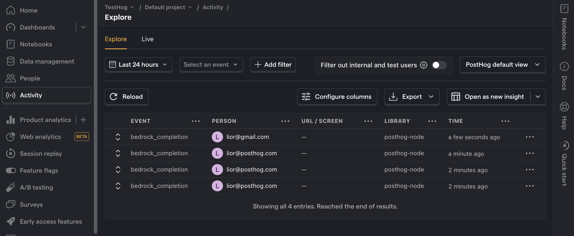 AWS Bedrock events in PostHog