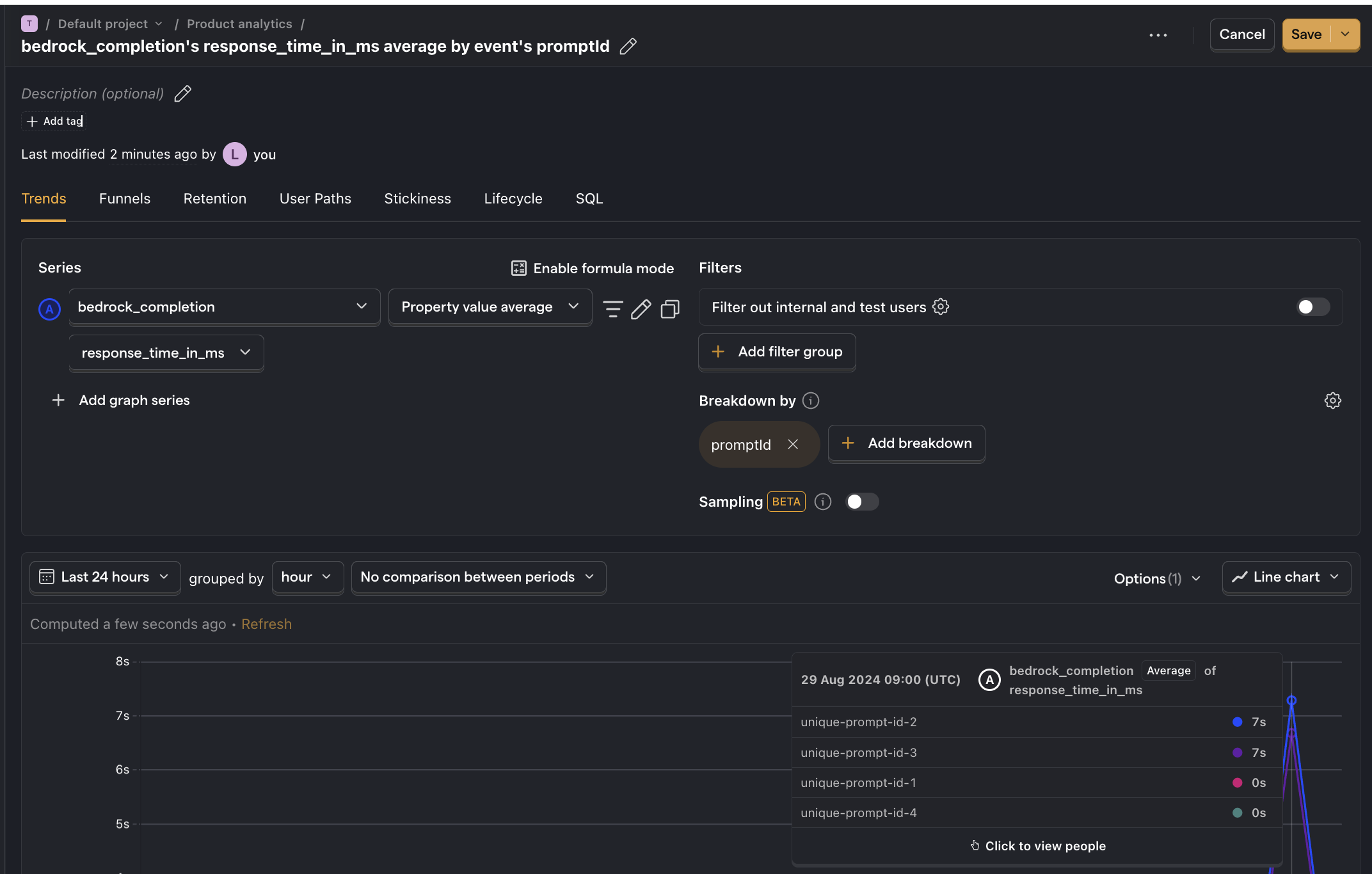 Response time by prompt in PostHog