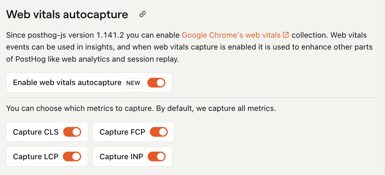 How to enable web vitals autocapture