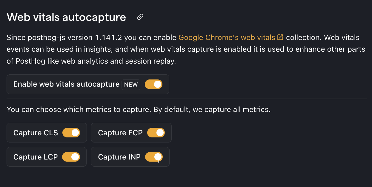 How to enable web vitals autocapture