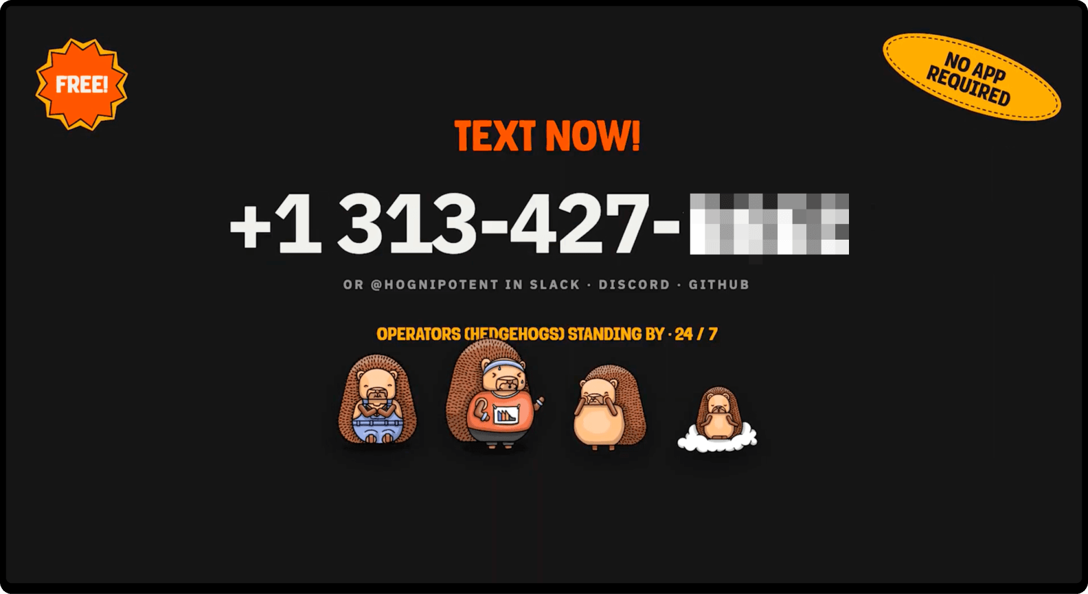Phone number slide from a team's demo showing a messaging app integration for PostHog