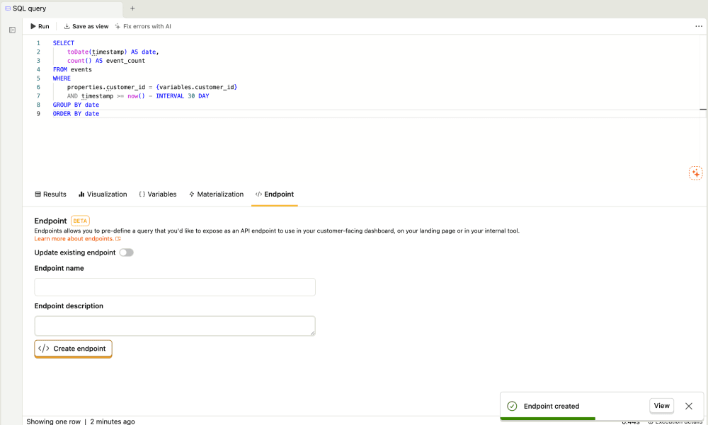 Creating an endpoint from a SQL query