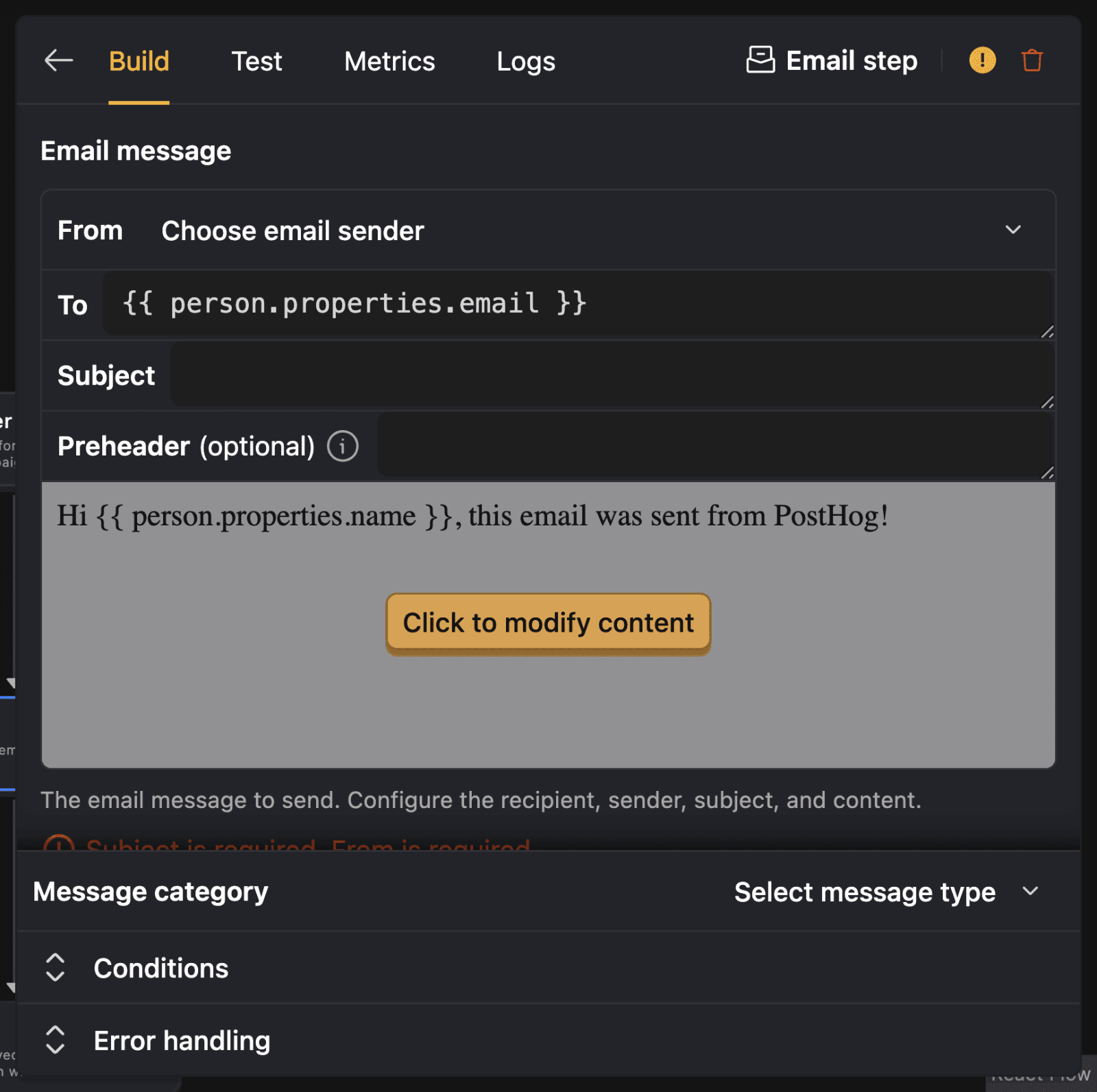 Configure email template