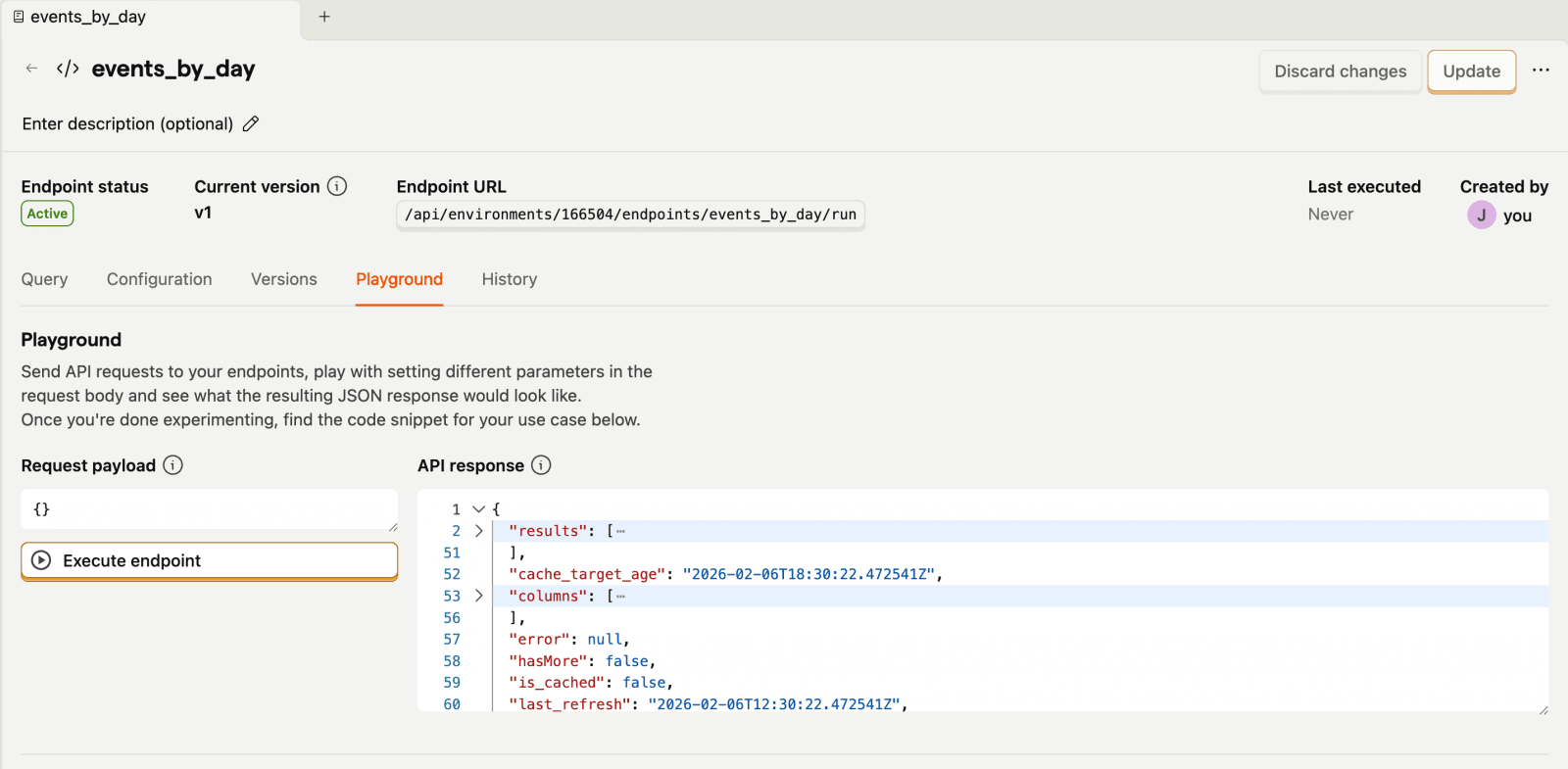 Endpoint playground tab