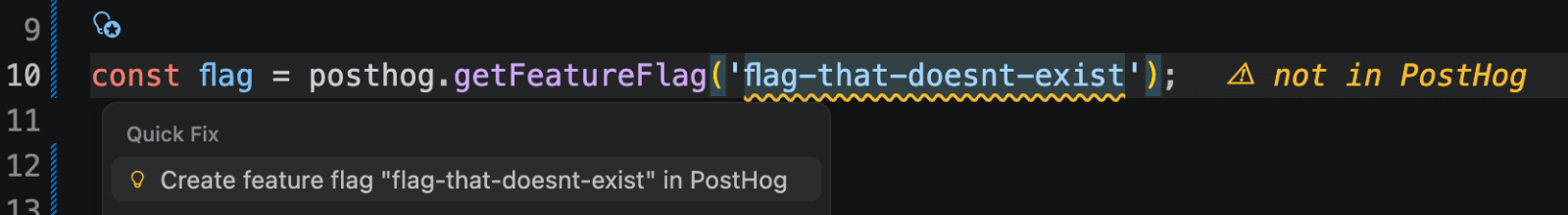PostHog VS Code extension quick-fix to create a feature flag from an unrecognized key