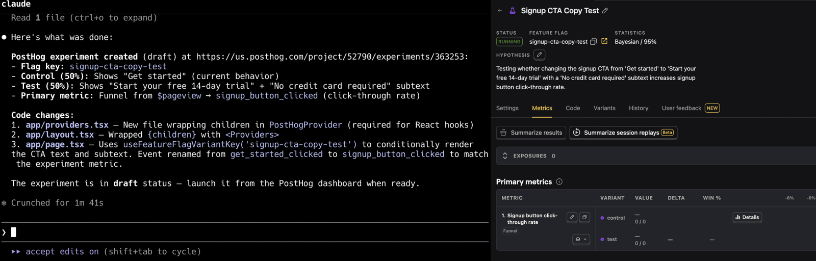 Claude and PostHog experiments