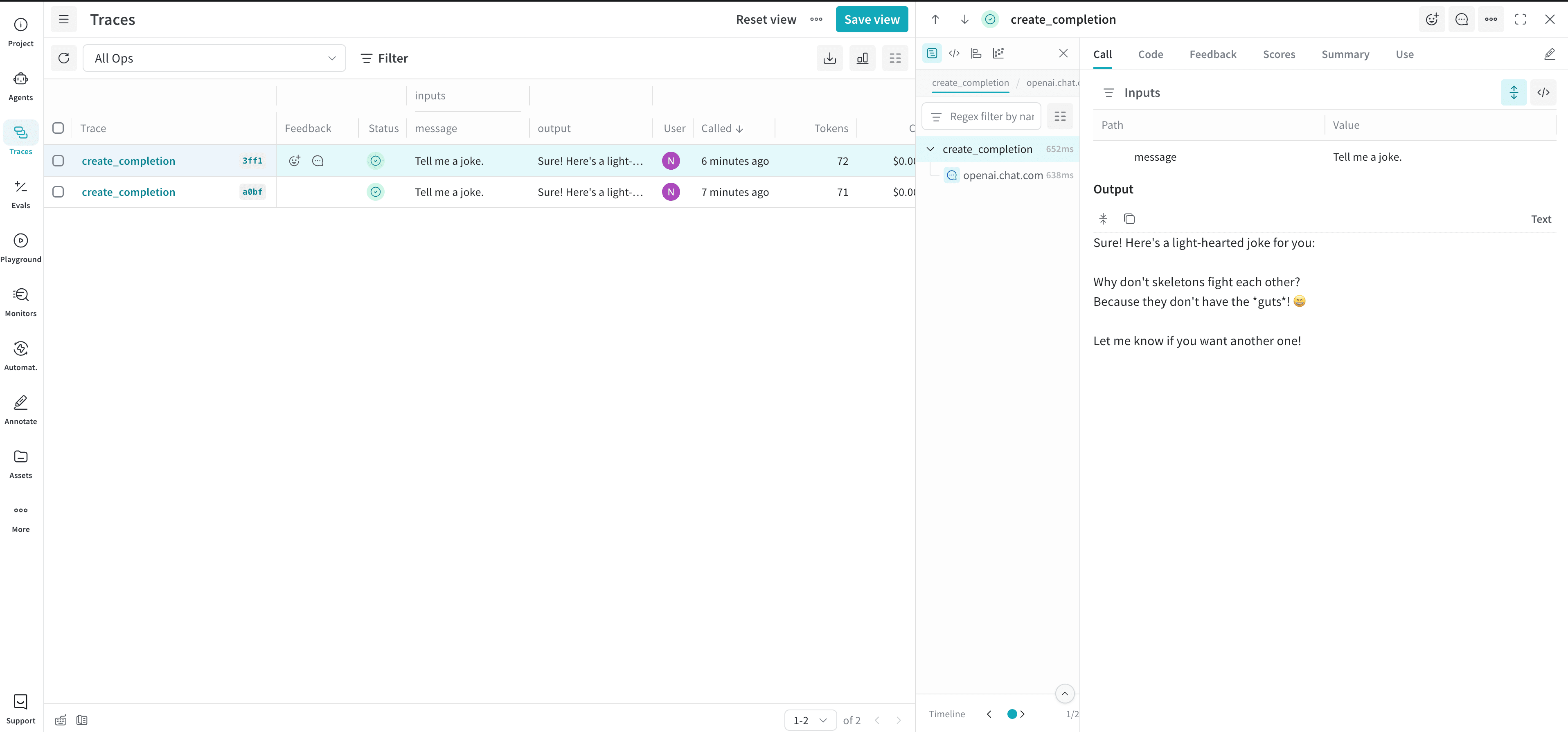 Weights & Biases Weave dashboard