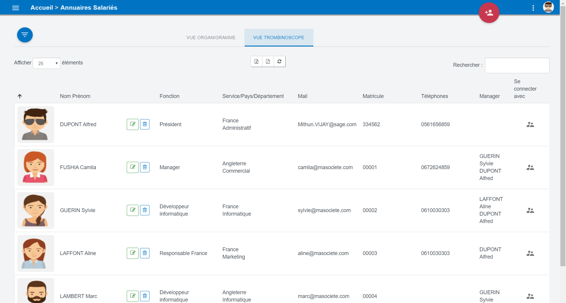 Interface Sage Espace Employés pour la gestion des congés depuis l'application bureau