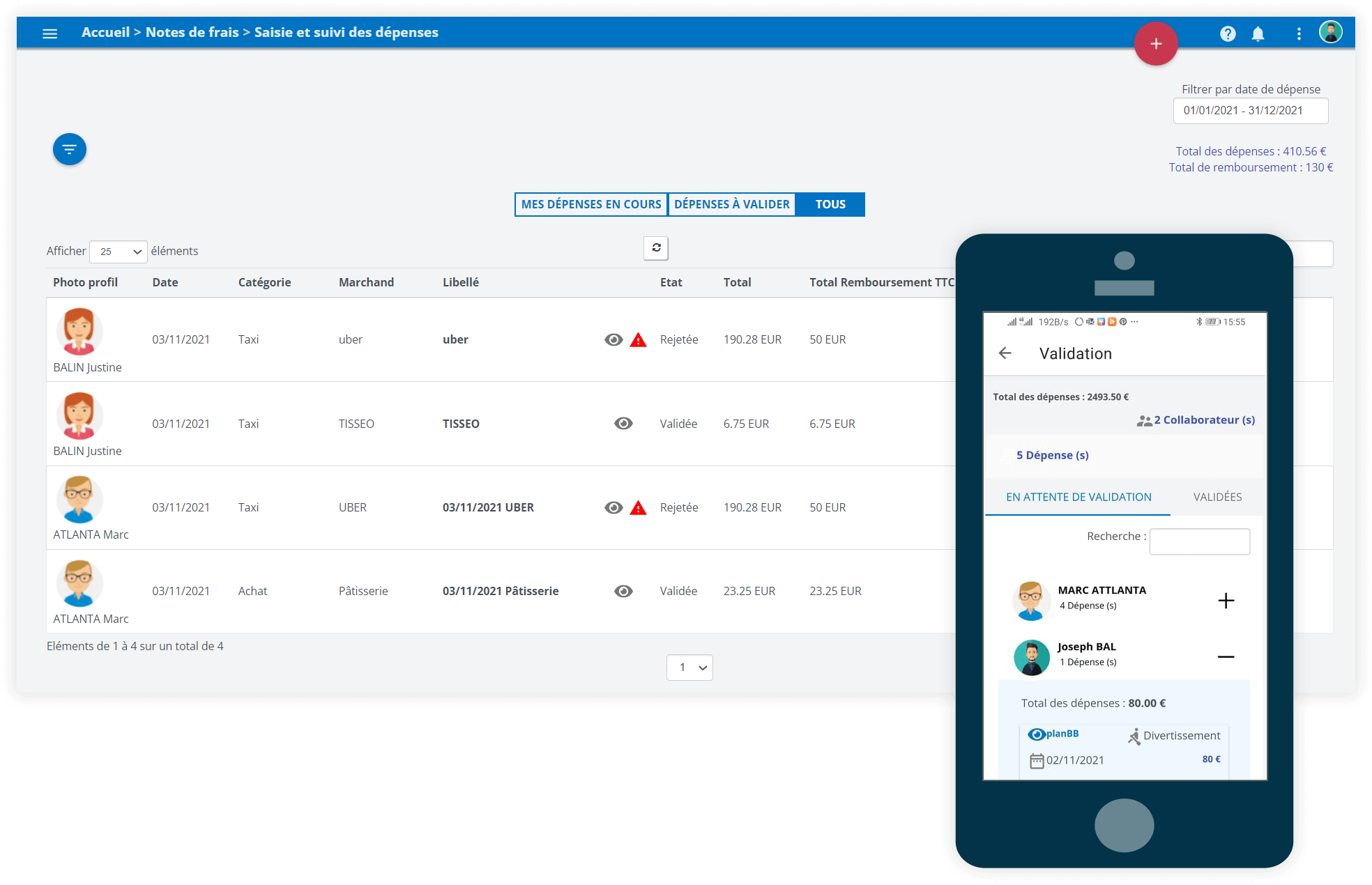 Application Sage Espace Employés pour scanner et soumettre ses notes de frais