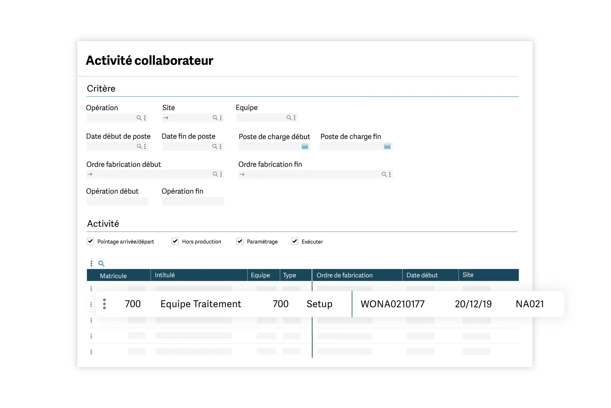 Interface Sage X3 de pilotage et de suivi de l'atelier de production