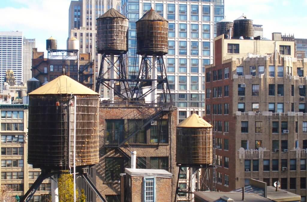 Water towers on the New York City skyline