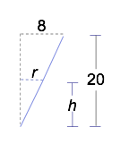 The water's volume and the full cone form similar triangles.