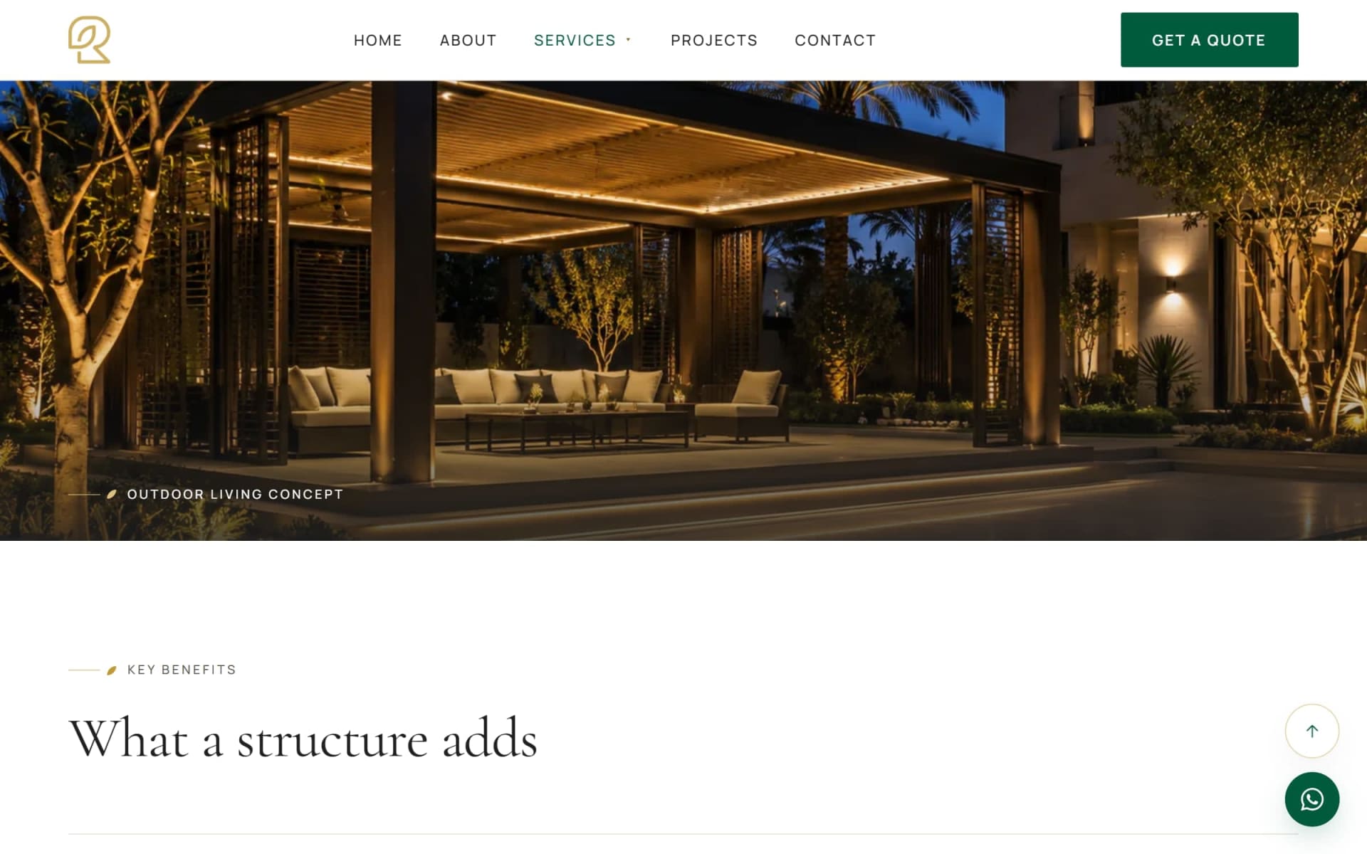 A service page at the full width concept break, with the condensed header