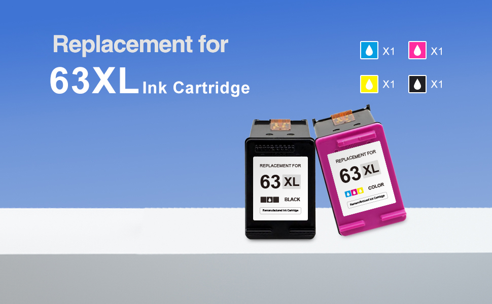 63XL 63 Ink Cartridge for HP Printer Ink 63 XL 63XL Black and Tri-Color Ink for  HP Officejet 3830 4650 4652 4655 5200 5252 5255 5258 Envy 4520 4512 Deskjet  1112 3630 (2-Pack) 