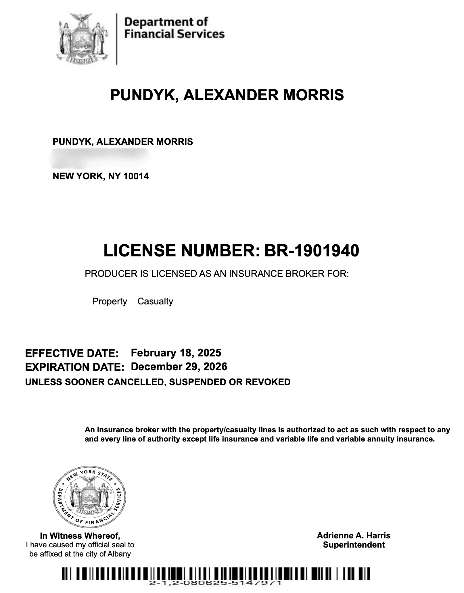 Alex Pundyk broker license