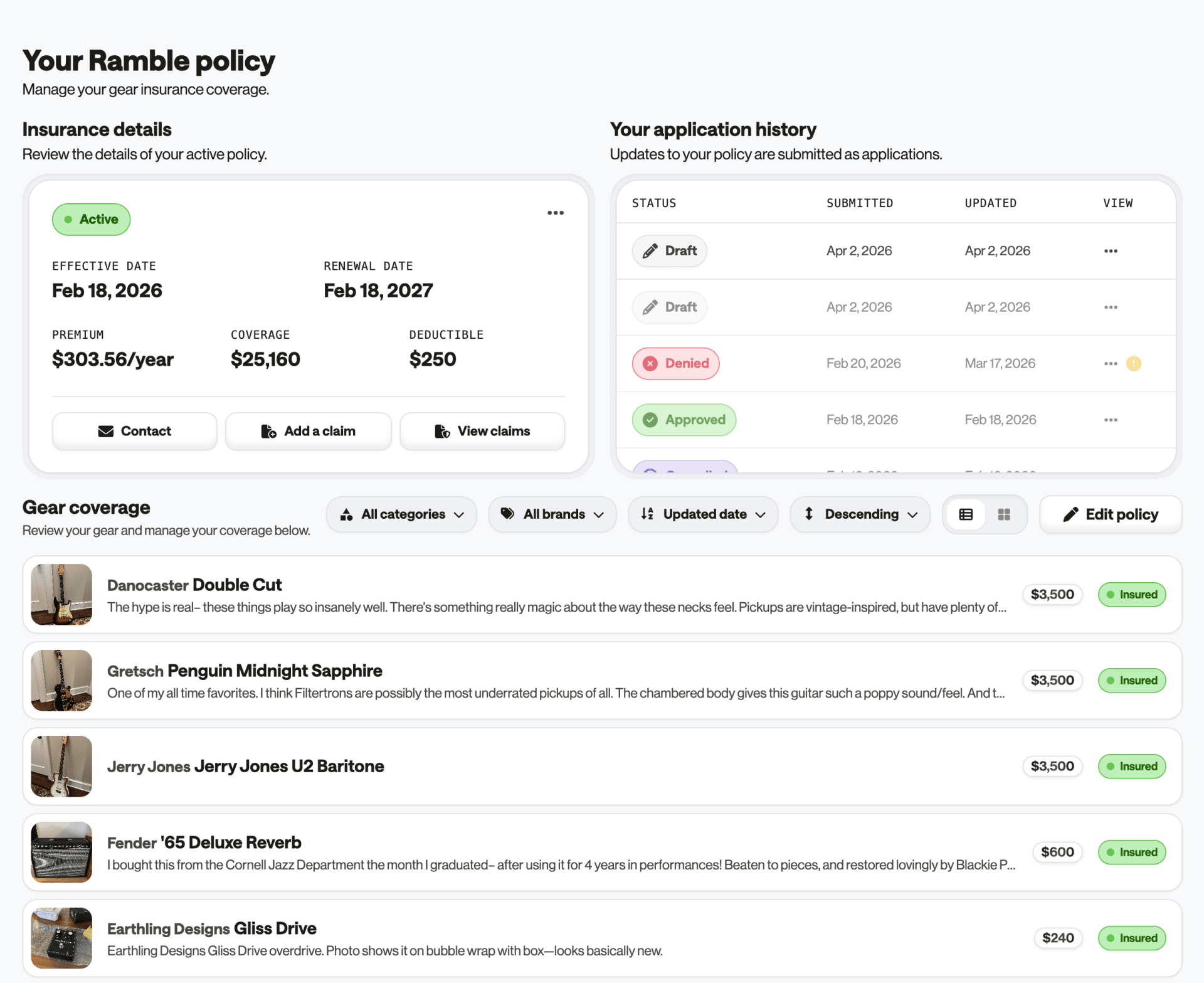 Ramble policy dashboard