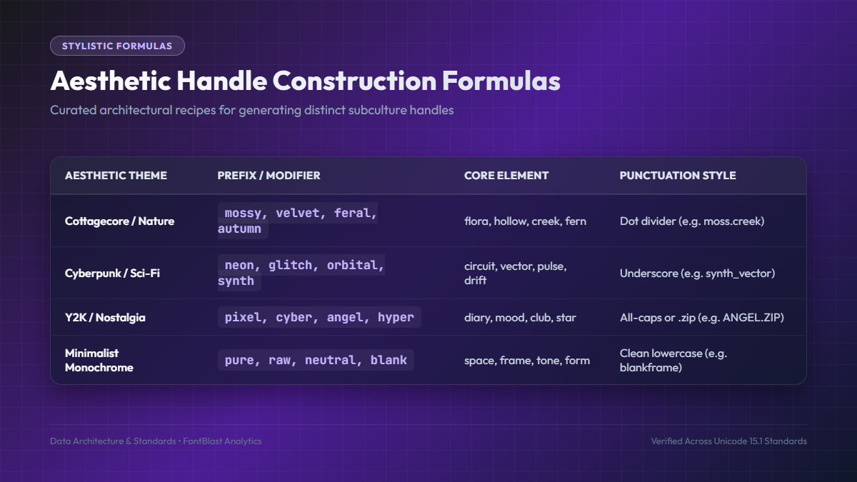 username generator aesthetic construction formulas and thematic matrix