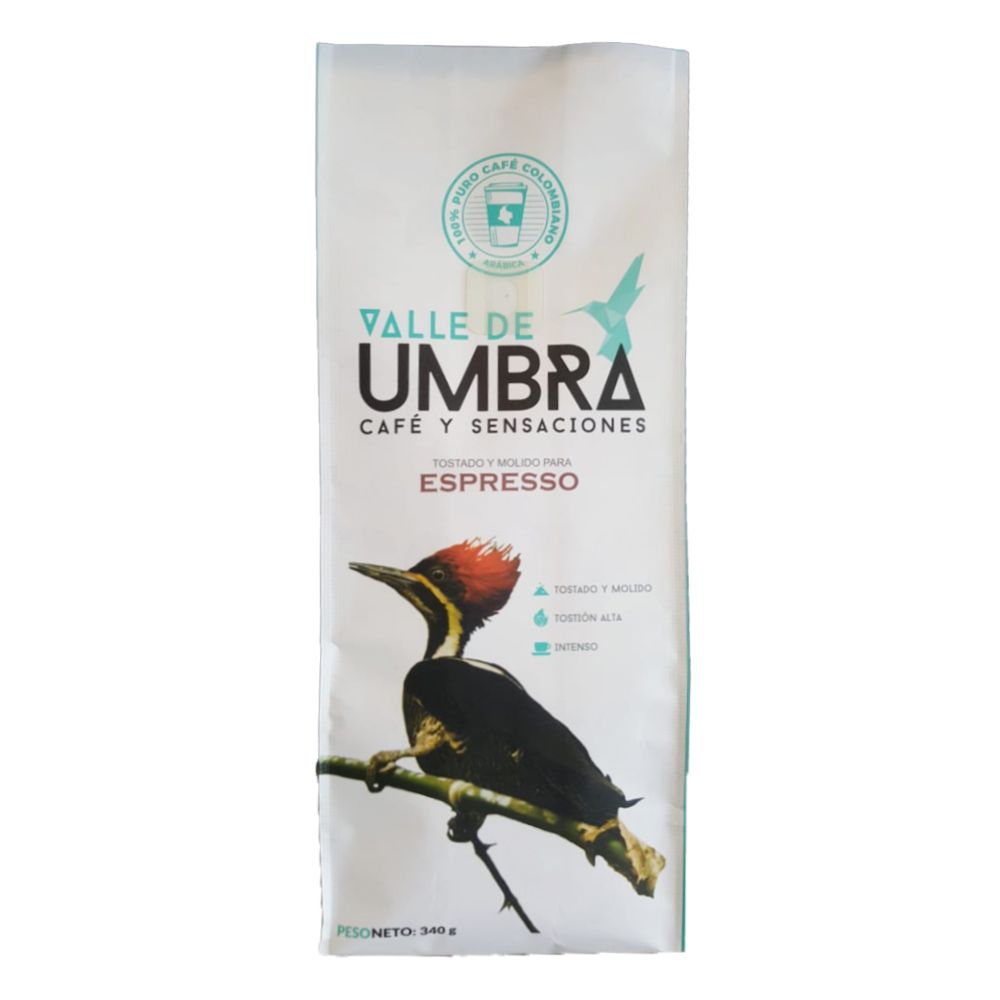 Café Valle de Umbra Espresso Tostado MEDIO/ALTO molienda fina 340gr. - Producto disponible en colombiatodo.com Café Valle de Umbra Espresso Tostado MEDIO/ALTO molienda fina 340gr.