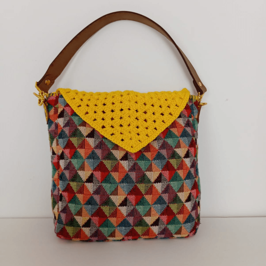 Bolso Crochet Triangulos Amarillo