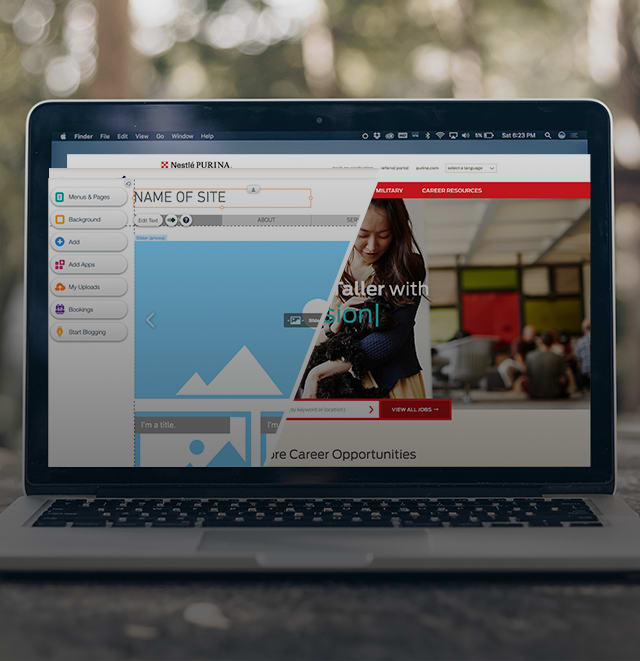 Computer mockup of a custom website compared to a website template.