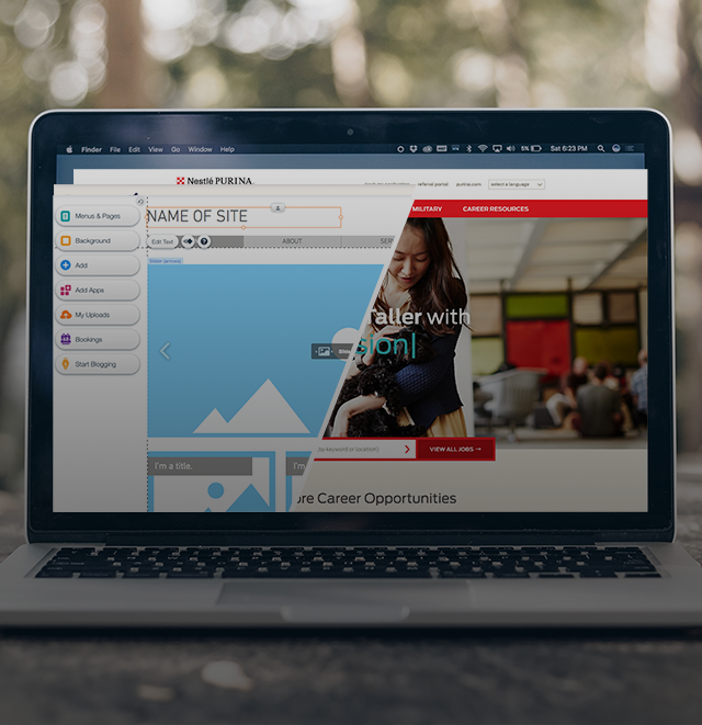 Computer mockup of a custom website compared to a website template.