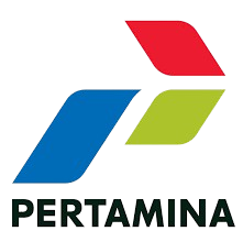 Logo lowongan kerja bergaya minimalis dengan huruf P berwarna merah dan biru