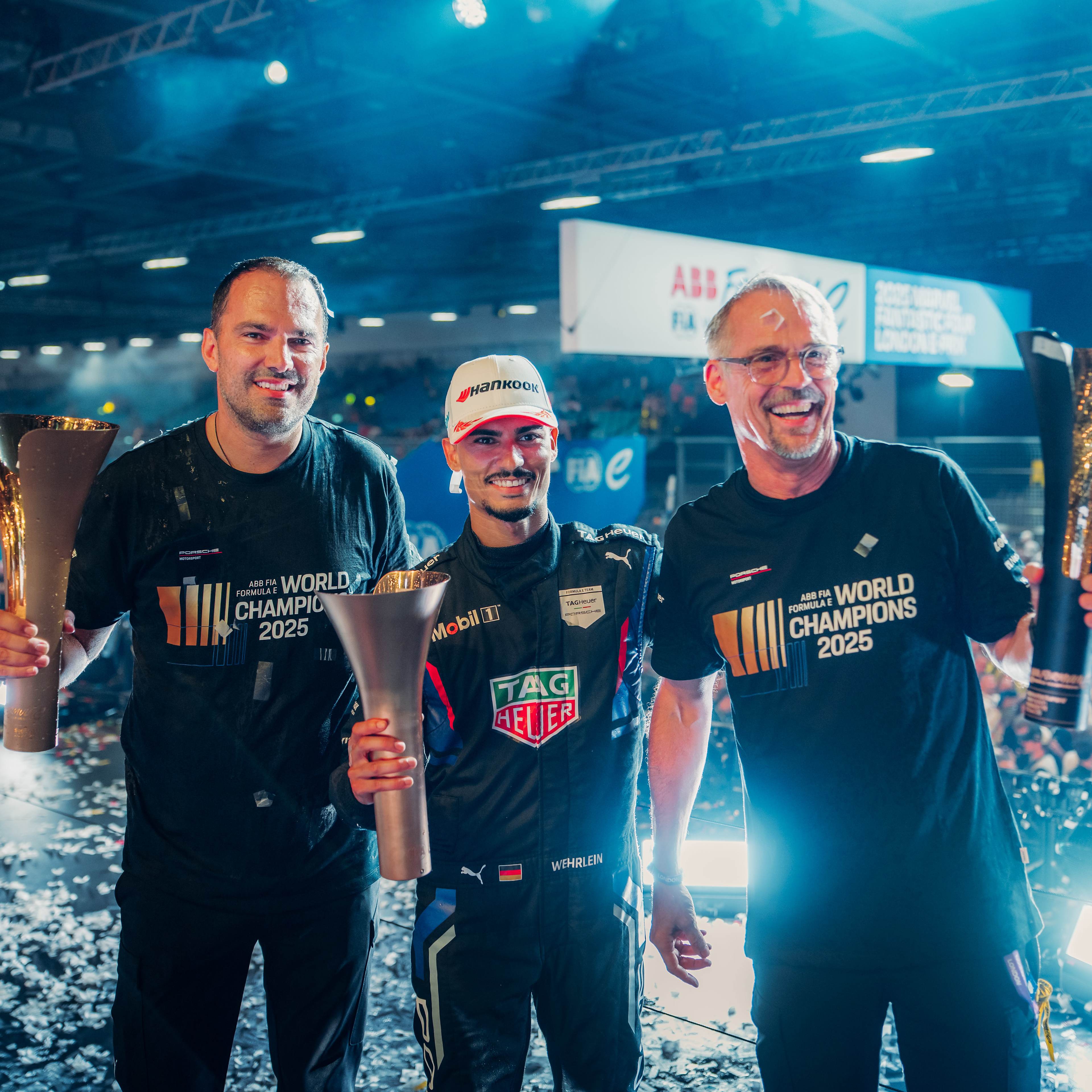 The Porsche Formula E Team in London celebrating their win