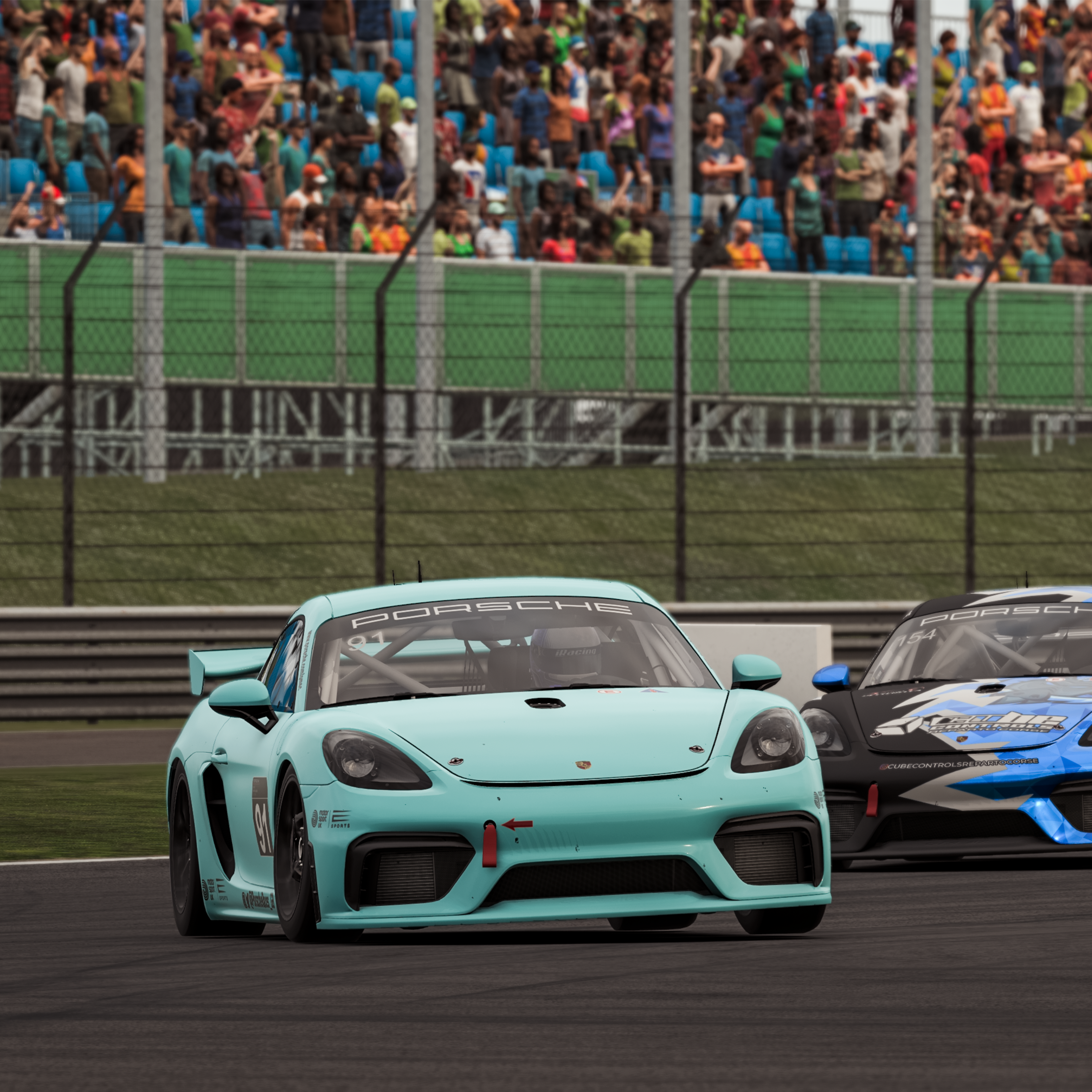 Close side view of a Virtual 911 on Silverstone racetrack 