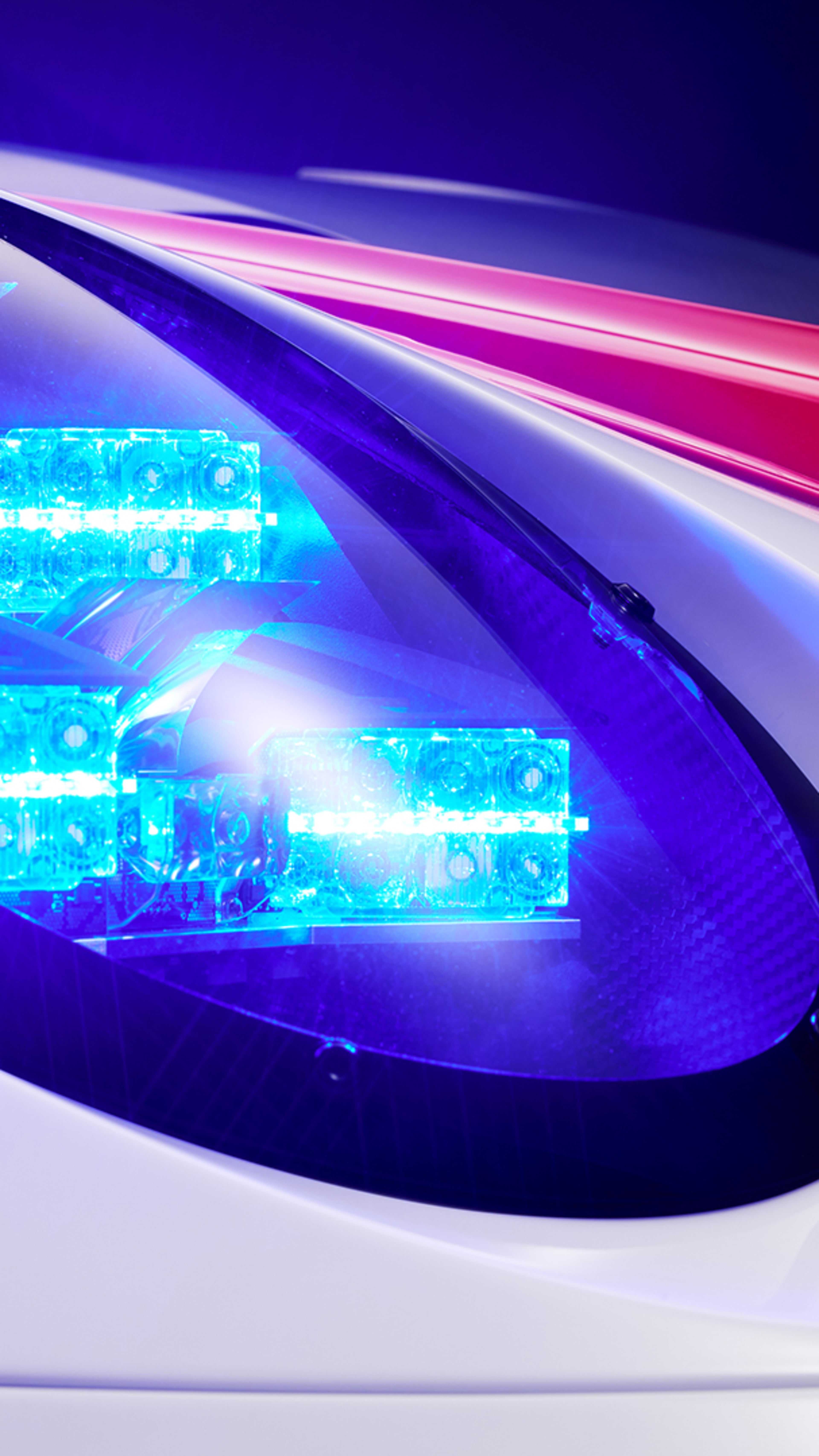 Front light detail motive of the GT3 R rennsport in studio environment.