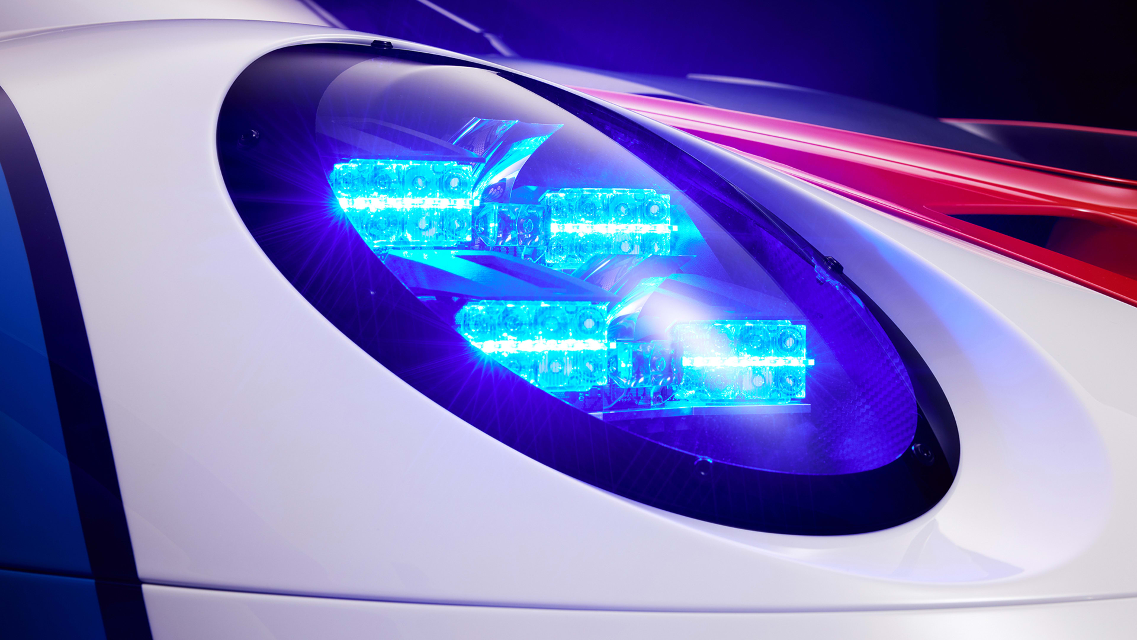 Front light detail motive of the GT3 R rennsport in studio environment.