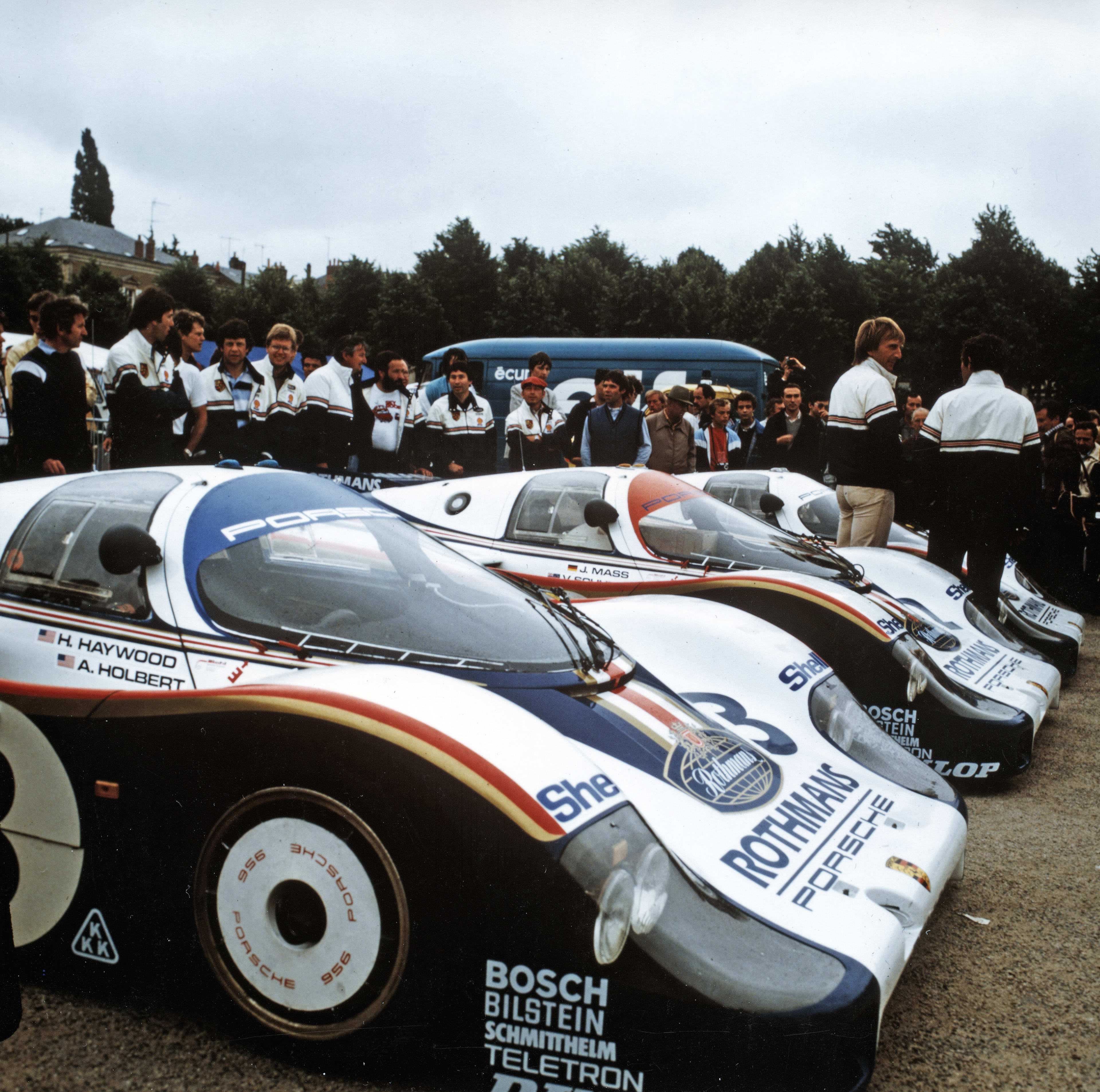 The Porsche 956 LH undergoes scrutineering for the 1982 24 Hours of Le Mans