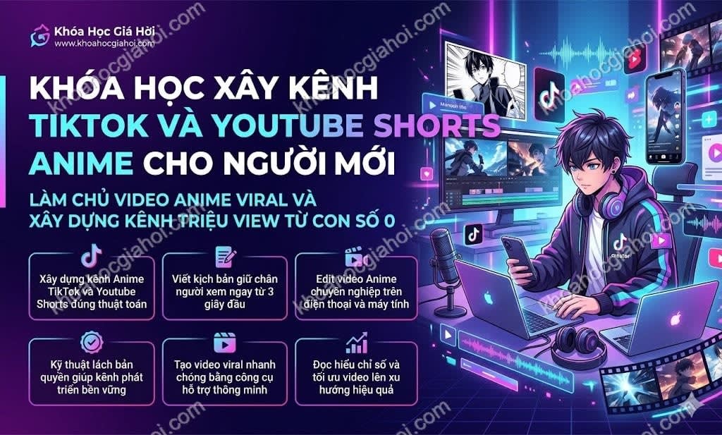 Khóa Học Xây Kênh Tiktok Và Youtube Shorts Anime Cho Người Mới