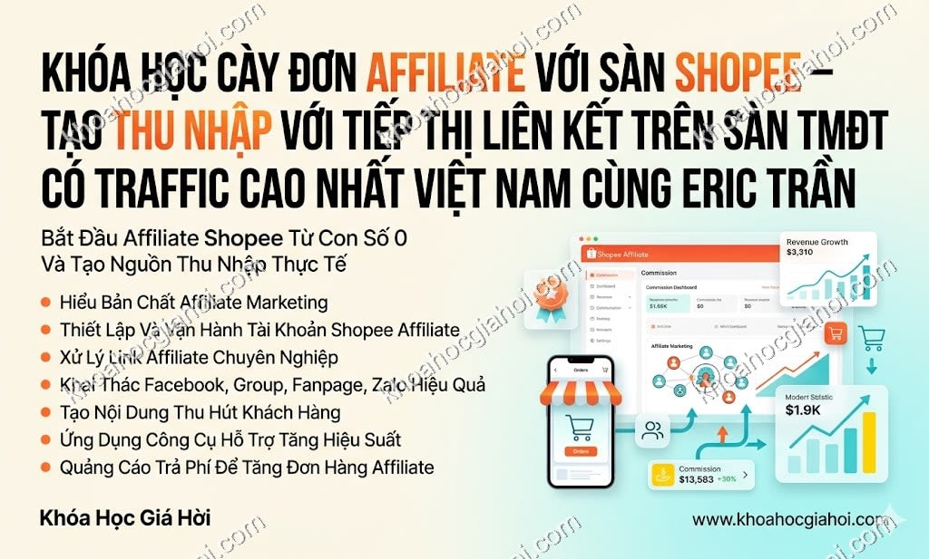 Khóa Học Cày Đơn Affiliate Với Sàn Shopee – Tạo Thu Nhập Với Tiếp Thị Liên Kết Trên Sàn Tmđt Có Traffic Cao Nhất Việt Nam Cùng Eric Trần