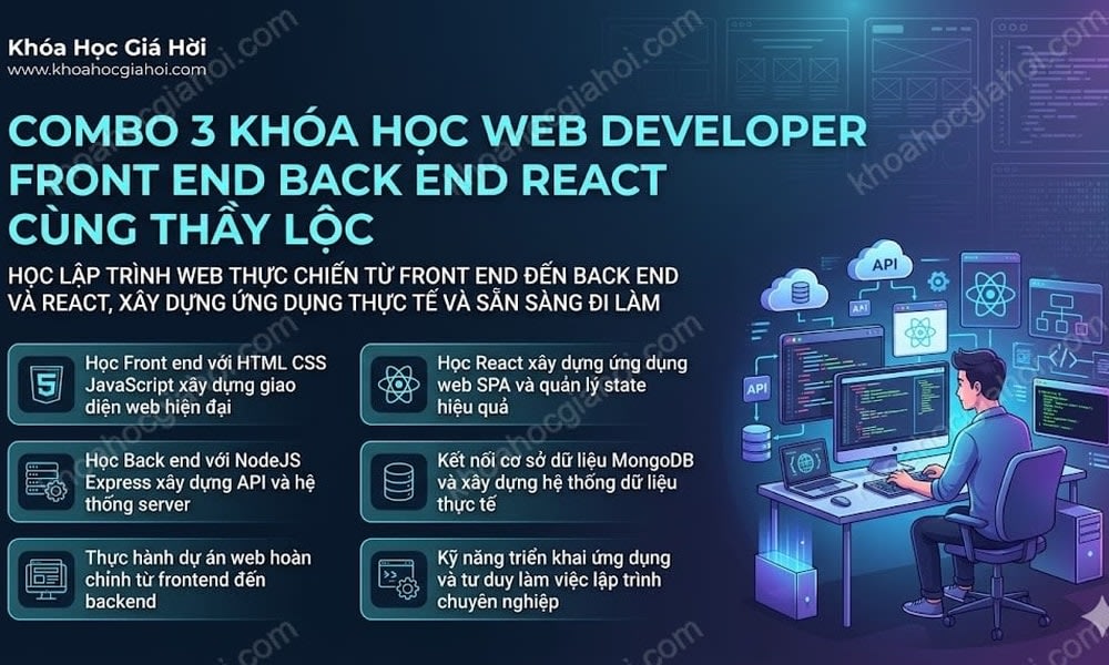 Combo 3 Khóa Học Web Developer: Front-end, Back-end & React Cùng Thầy Lộc