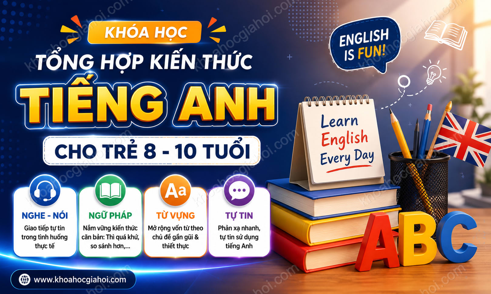 Khóa Học Tổng Hợp Kiến Thức Tiếng Anh Cho Trẻ Từ 8 - 10 Tuổi
