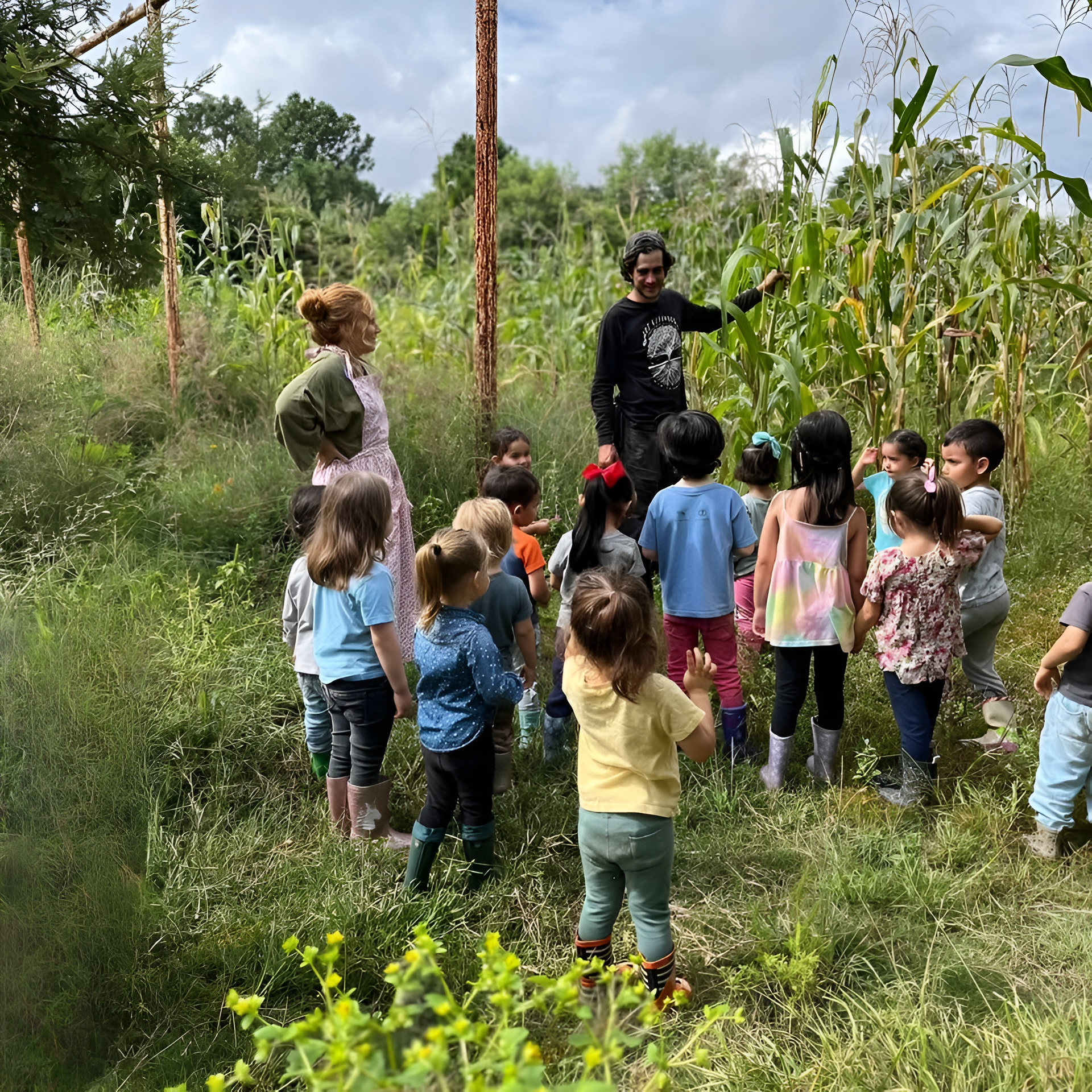 Children learning gardening in our ecological program