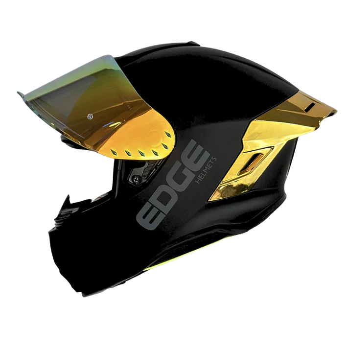 Casco Edge Integral Shanghai Solido Negro Accesorios Metalizados Dorado