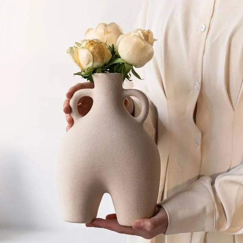 Ring Handled Arc Shape Ceramic Vase Decor Set