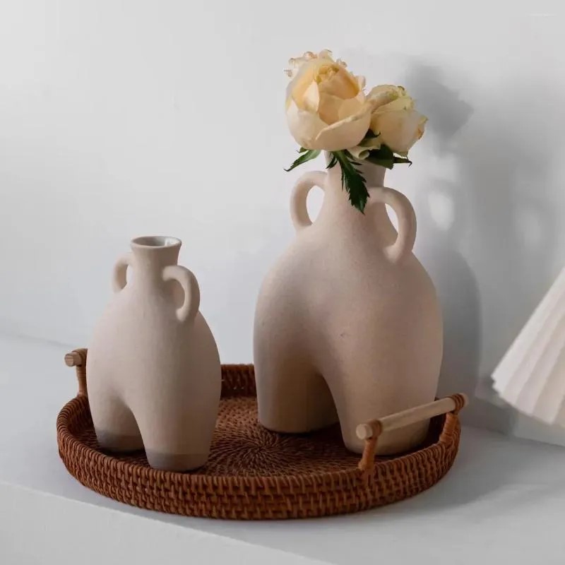 Ring Handled Arc Shape Ceramic Vase Decor Set