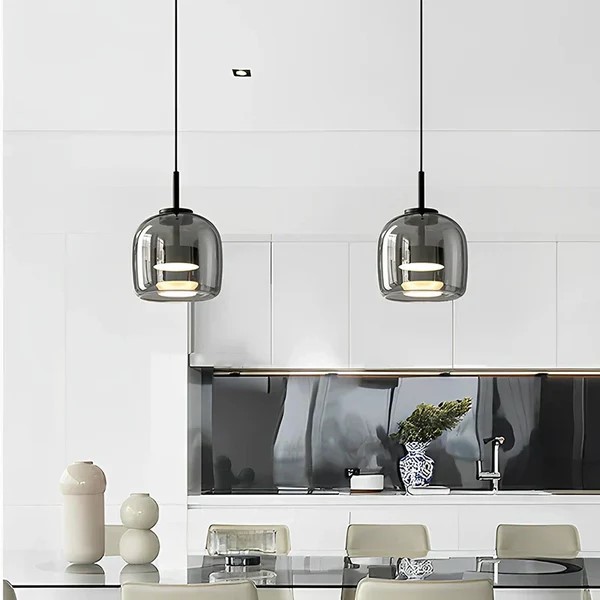 Modern Sleek Glass LED Metal Pendant Lighting Fixture