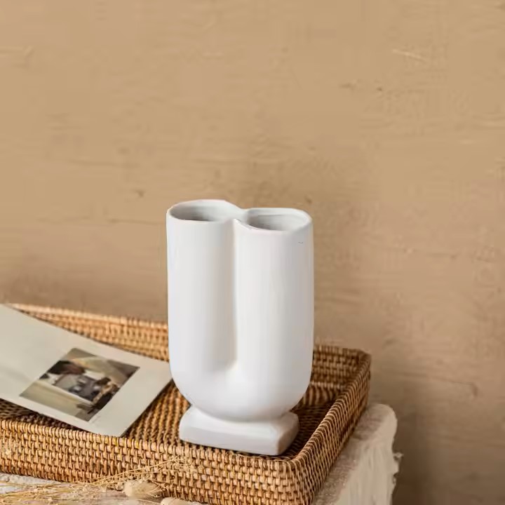 Matte Frosted Ceramic U Shape Cylindrical Vases Set