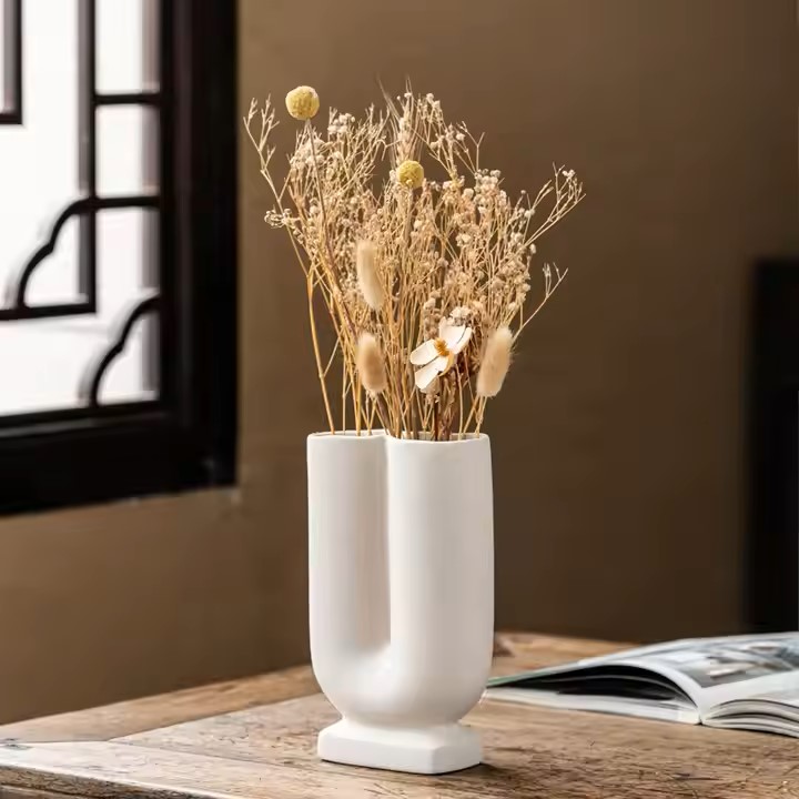 Matte Frosted Ceramic U Shape Cylindrical Vases Set