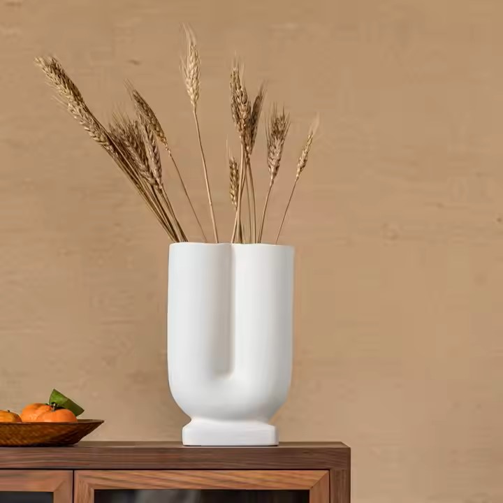 Matte Frosted Ceramic U Shape Cylindrical Vases Set