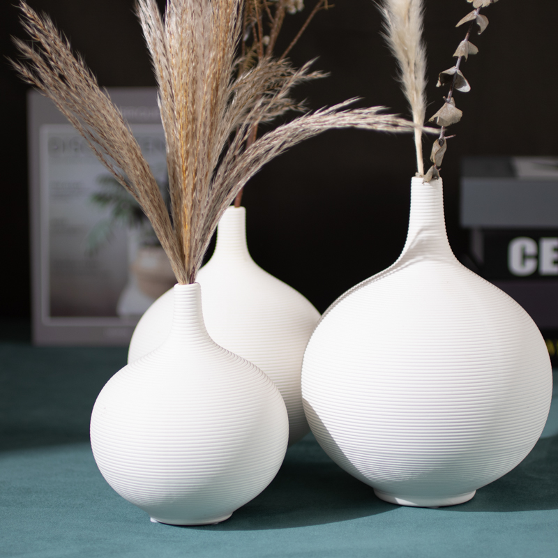 Ribbed Ceramic Belly Vase