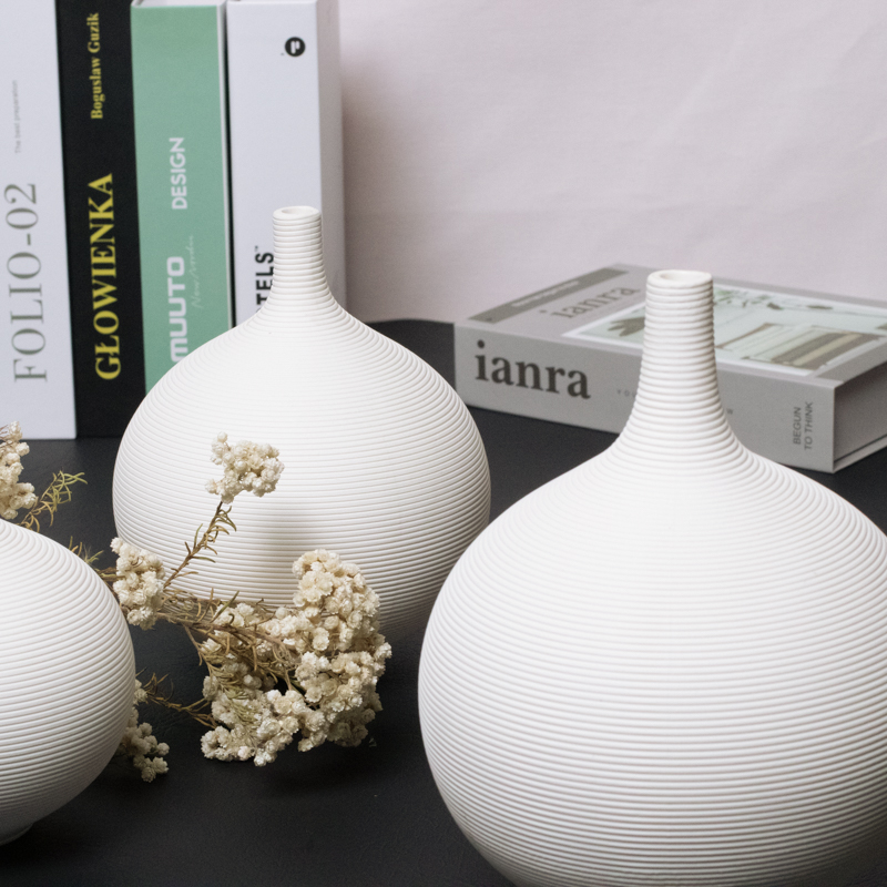 Ribbed Ceramic Belly Vase