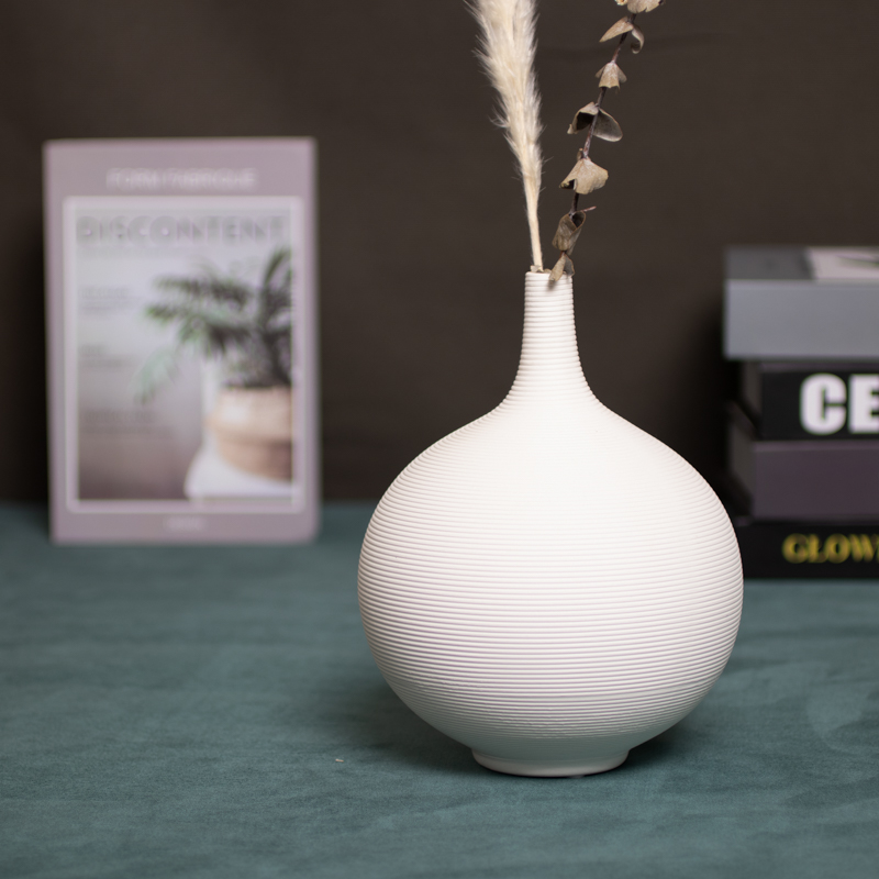 Ribbed Ceramic Belly Vase