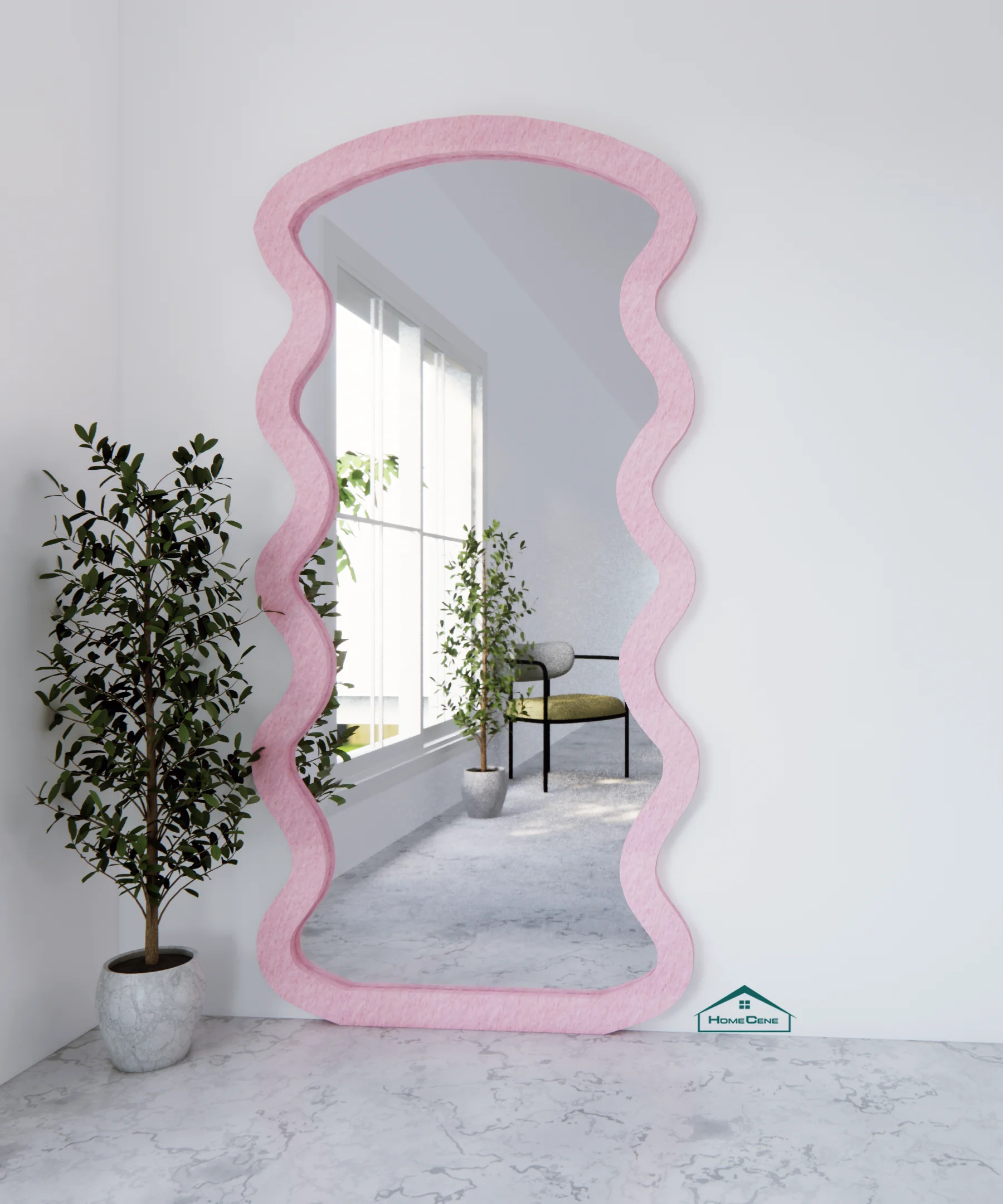Wavy Pink Framed Flannelette Fabric Wall Mirror