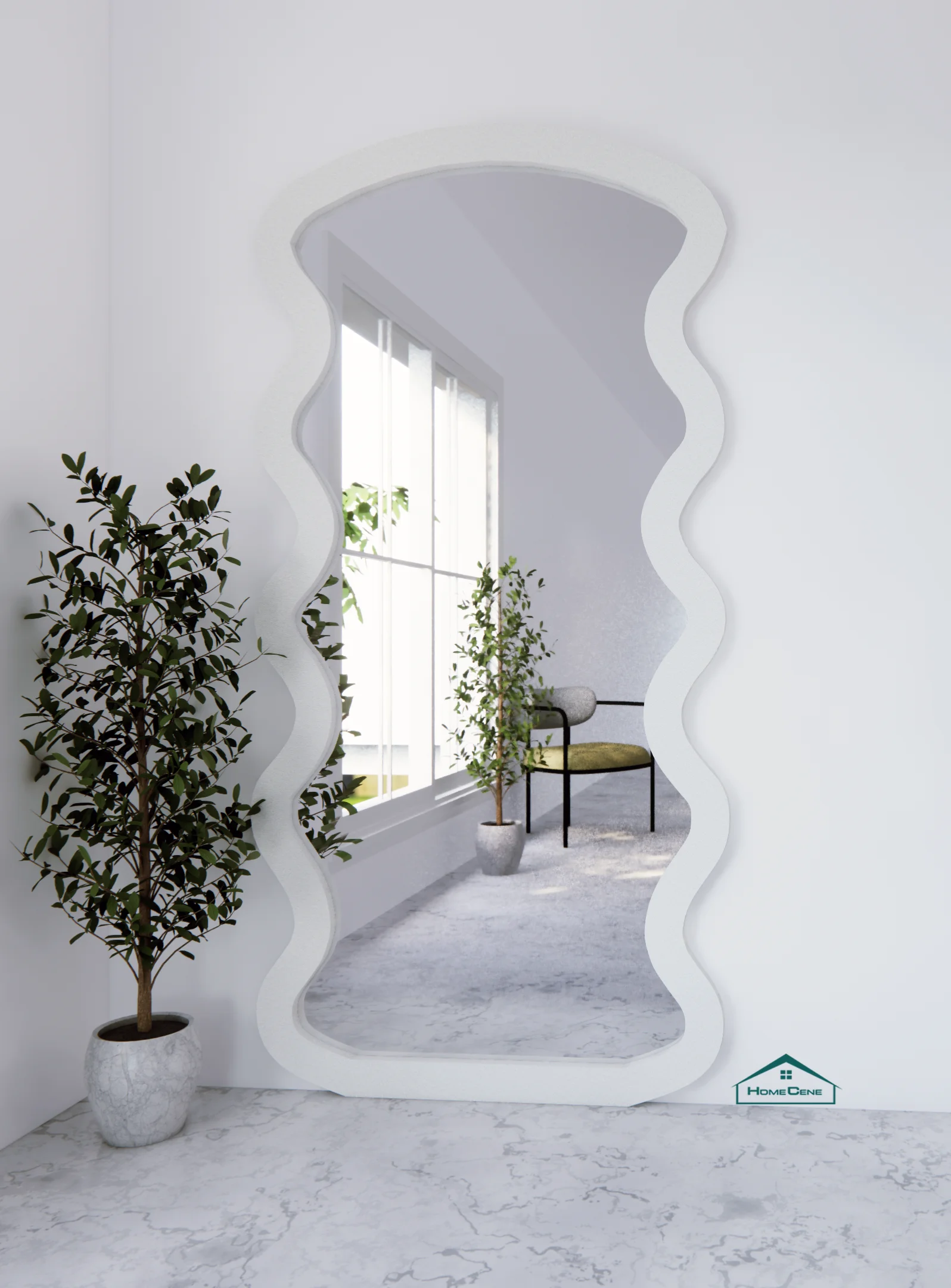 Wavy White Framed Flannelette Fabric Wall Mirror